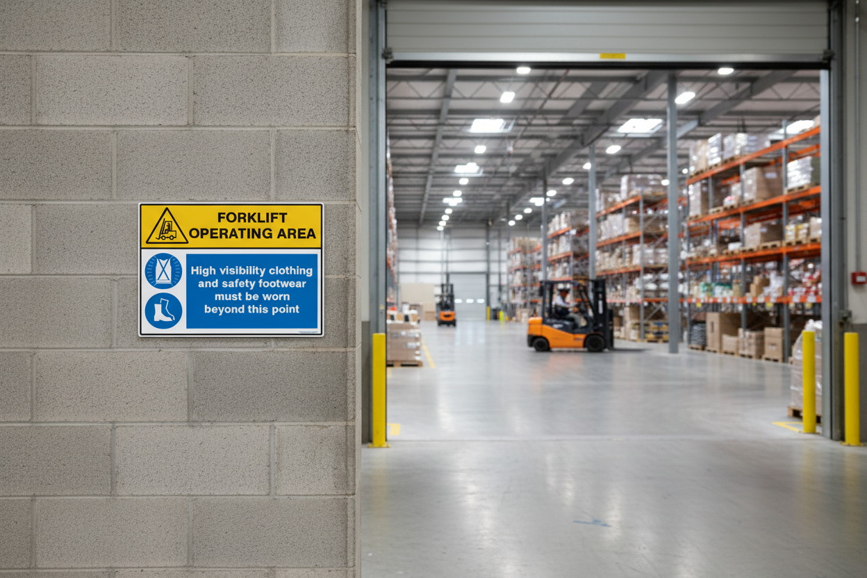 combination forklift operating area and PPE Safety Sign
