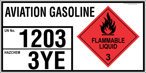 AVIATION GASOLINE - EMERGENCY INFORMATION PANEL - FOR STORAGE