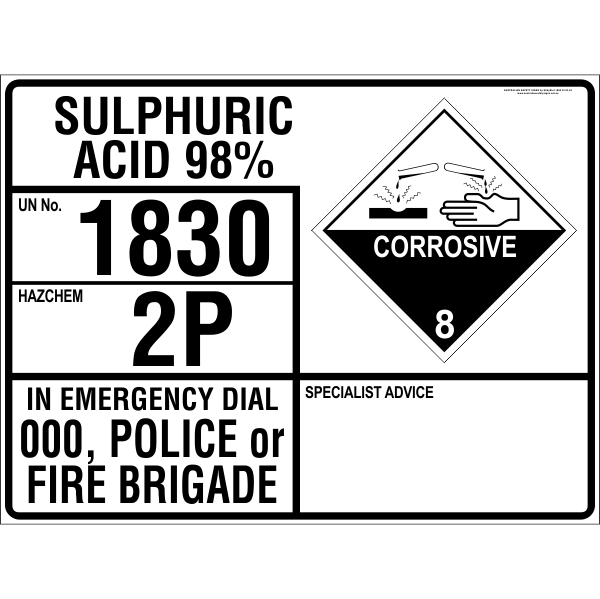 Emergency Information Panel Sulphuric Acid 98%