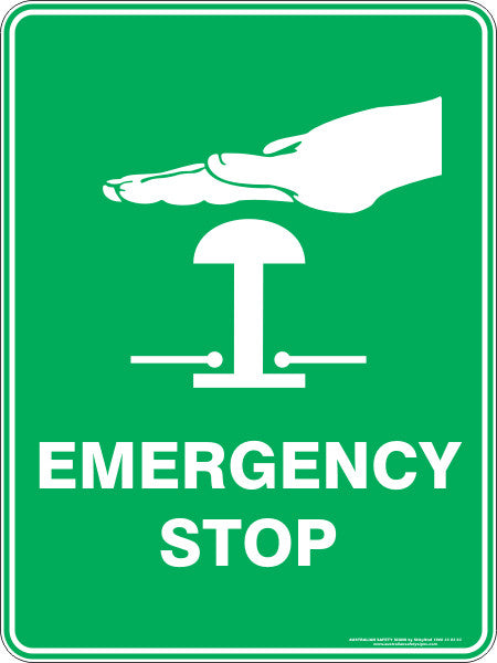 Safety Button Sign EMERGENCY STOP BUTTON - Australian Safety Signs
