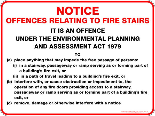 NOTICE OFFENCES RELATING TO FIRE STAIRS