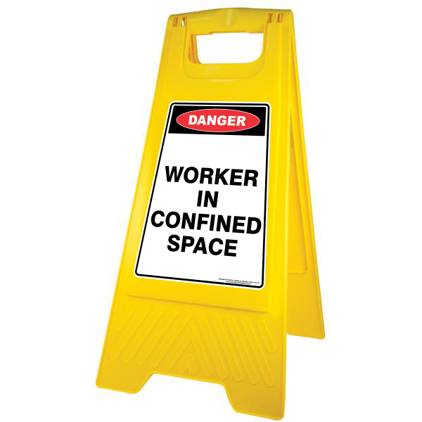 NEW DANGER - WORKER IN CONFINED SPACE A-FRAME FLOOR SIGN