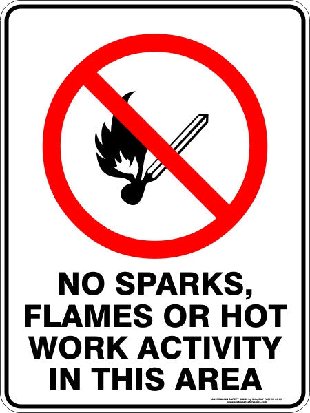 NO SPARKS FLAMES OR HOT WORK ACTIVITY IN THIS AREA