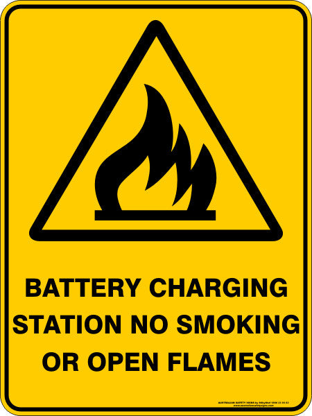 BATTERY CHARGING STATION NO SMOKING OR OPEN FLAMES